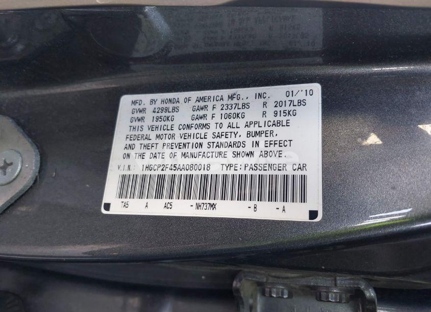 Photo 9 of 2010 Honda Accord 2.4 LX-P (VIN 1HGCP2F45AA080018)