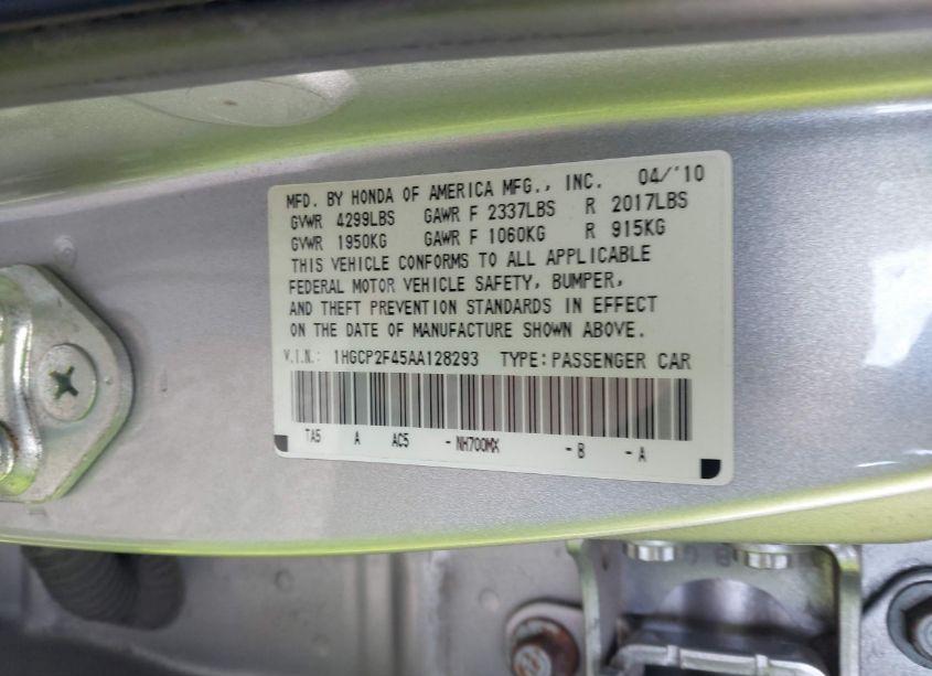 Photo 9 of 2010 Honda Accord 2.4 LX-P (VIN 1HGCP2F45AA128293)