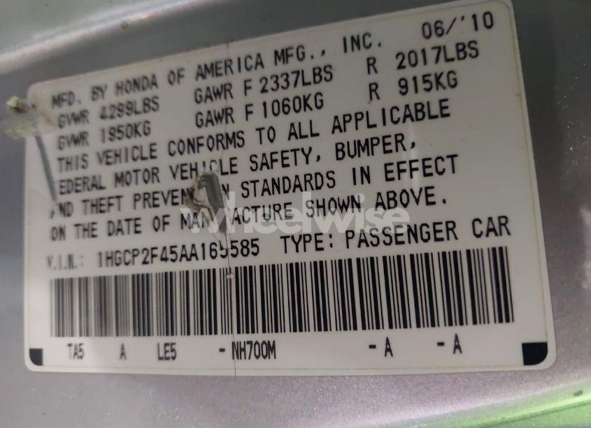 Photo 9 of 2010 Honda Accord 2.4 LX-P (VIN 1HGCP2F45AA165585)