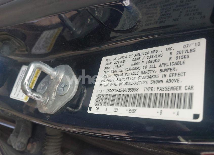 Photo 9 of 2010 Honda Accord 2.4 LX-P (VIN 1HGCP2F45AA185898)