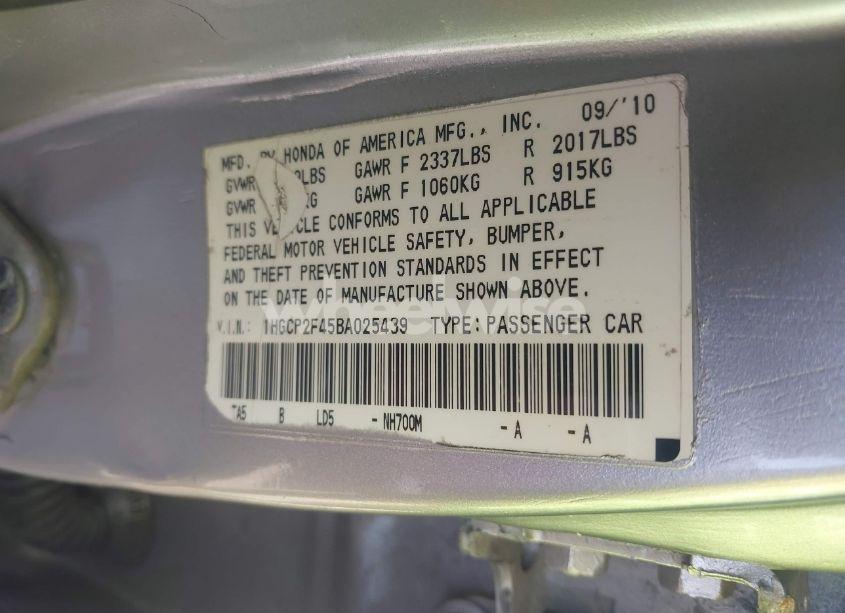 Photo 9 of 2011 Honda Accord 2.4 LX-P (VIN 1HGCP2F45BA025439)