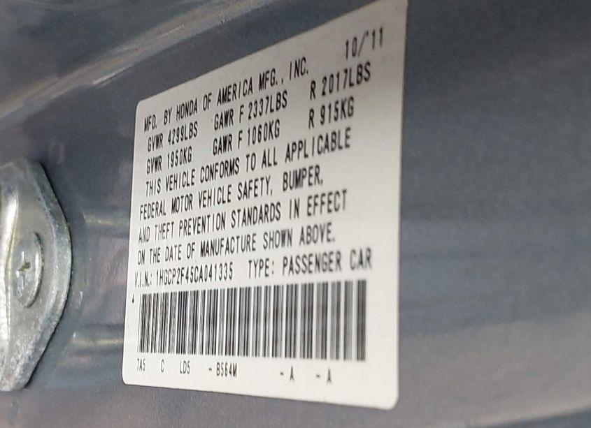 Photo 9 of 2012 Honda Accord 2.4 LX-P (VIN 1HGCP2F45CA041335)