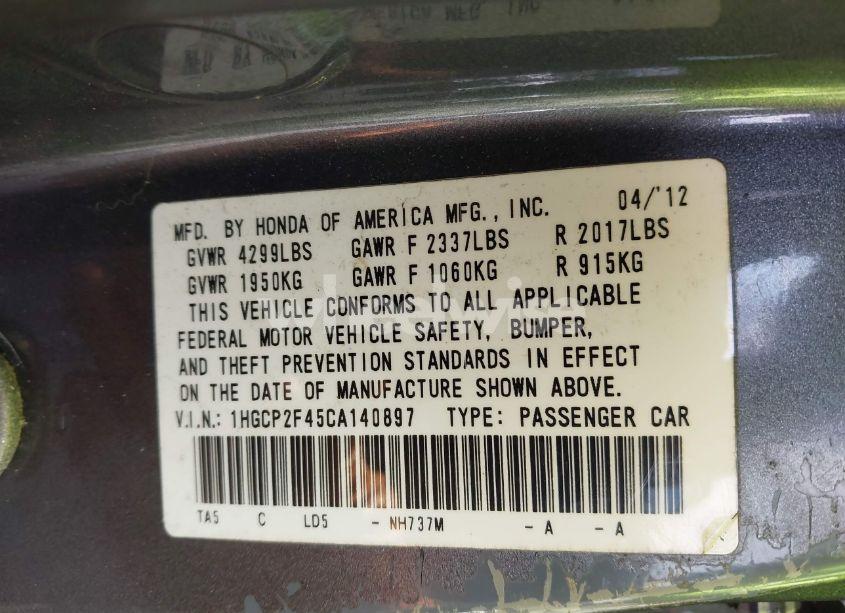 Photo 9 of 2012 Honda Accord 2.4 LX-P (VIN 1HGCP2F45CA140897)