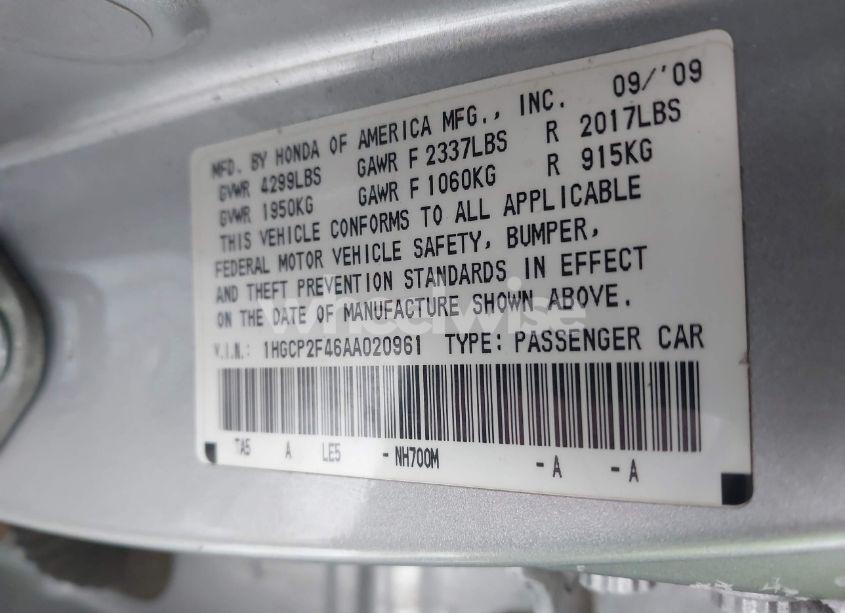 Photo 9 of 2010 Honda Accord 2.4 LX-P (VIN 1HGCP2F46AA020961)