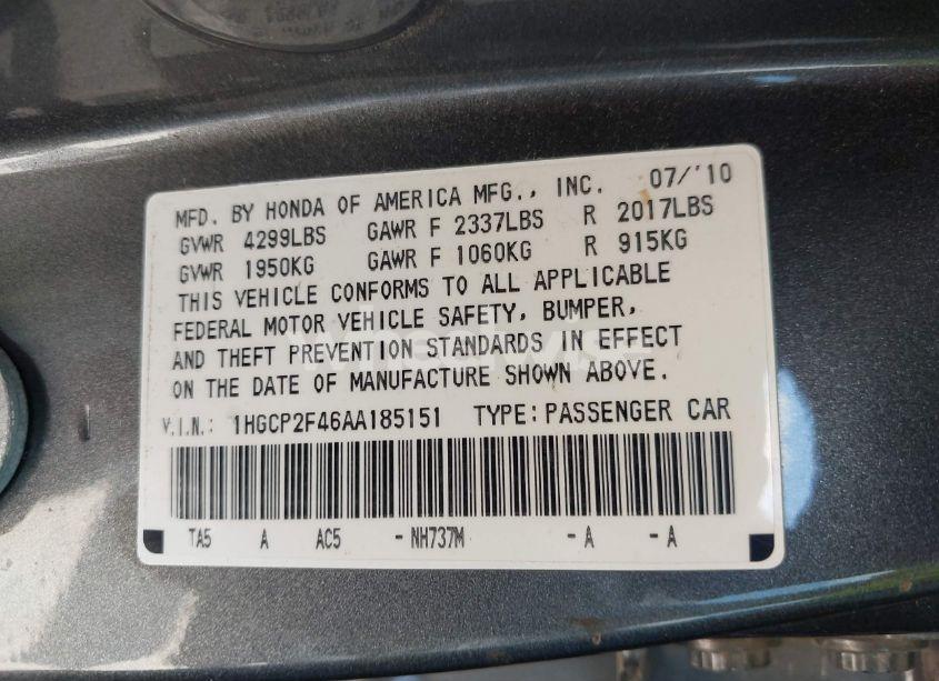 Photo 9 of 2010 Honda Accord 2.4 LX-P (VIN 1HGCP2F46AA185151)