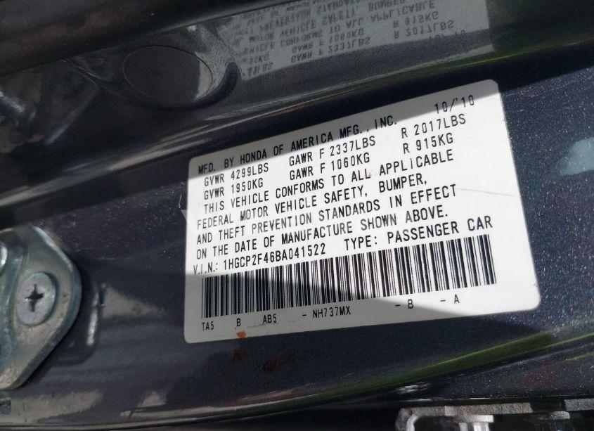 Photo 9 of 2011 Honda Accord 2.4 LX-P (VIN 1HGCP2F46BA041522)