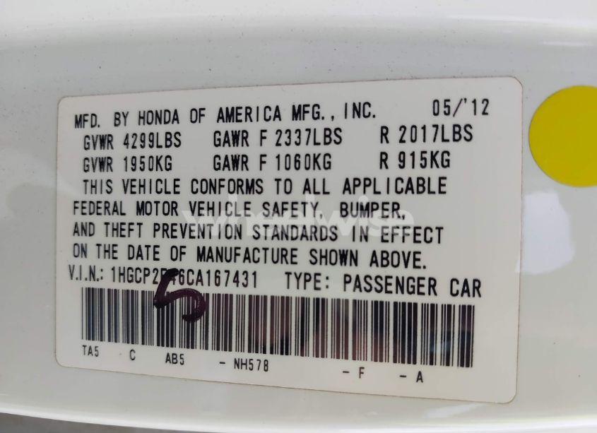 Photo 9 of 2012 Honda Accord 2.4 LX-P (VIN 1HGCP2F46CA167431)