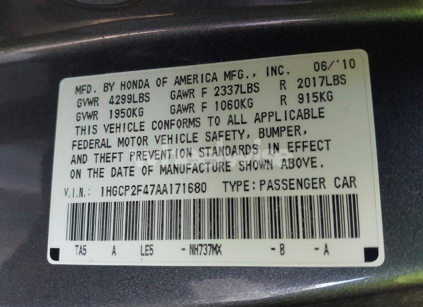 Photo 9 of 2010 Honda Accord 2.4 LX-P (VIN 1HGCP2F47AA171680)