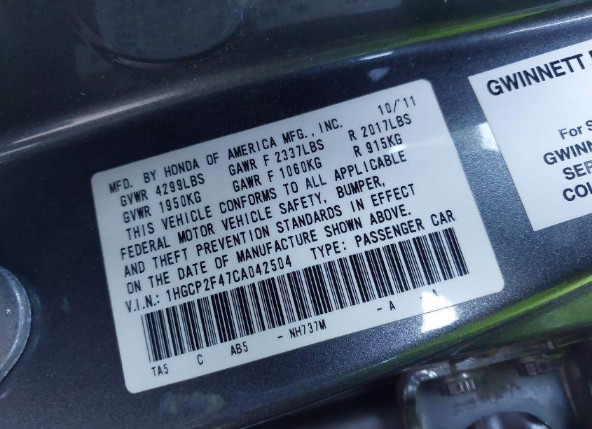 Photo 9 of 2012 Honda Accord 2.4 LX-P (VIN 1HGCP2F47CA042504)