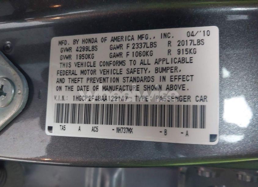 Photo 9 of 2010 Honda Accord 2.4 LX-P (VIN 1HGCP2F48AA122147)