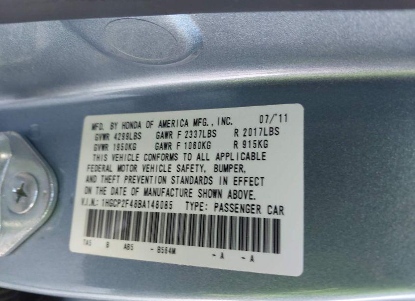 Photo 9 of 2011 Honda Accord 2.4 LX-P (VIN 1HGCP2F48BA148085)