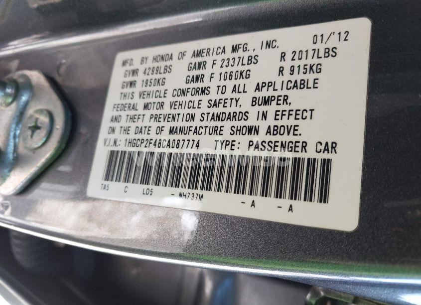 Photo 9 of 2012 Honda Accord 2.4 LX-P (VIN 1HGCP2F48CA087774)