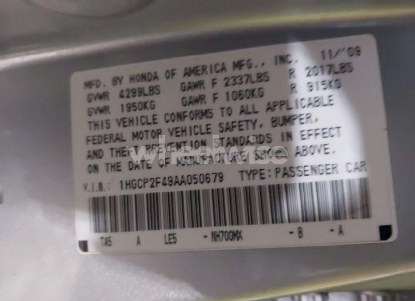 Photo 9 of 2010 Honda Accord 2.4 LX-P (VIN 1HGCP2F49AA050679)