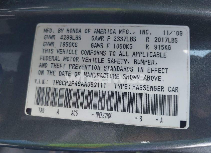 Photo 9 of 2010 Honda Accord 2.4 LX-P (VIN 1HGCP2F49AA052111)