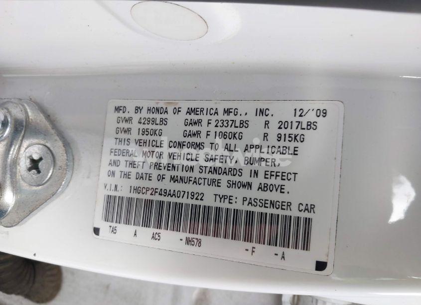 Photo 9 of 2010 Honda Accord 2.4 LX-P (VIN 1HGCP2F49AA071922)