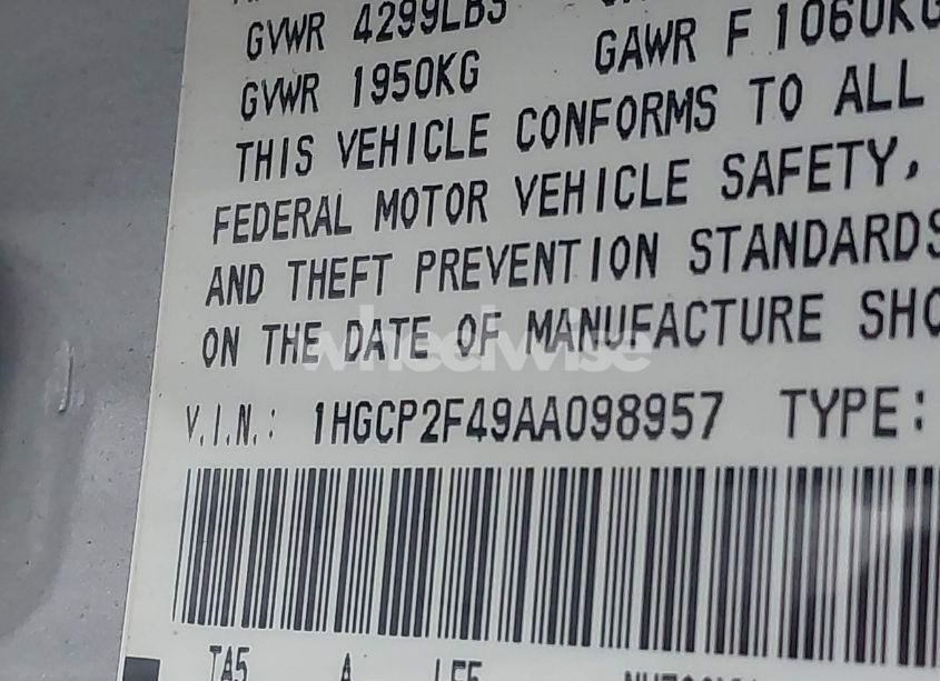 Photo 9 of 2010 Honda Accord 2.4 LX-P (VIN 1HGCP2F49AA098957)