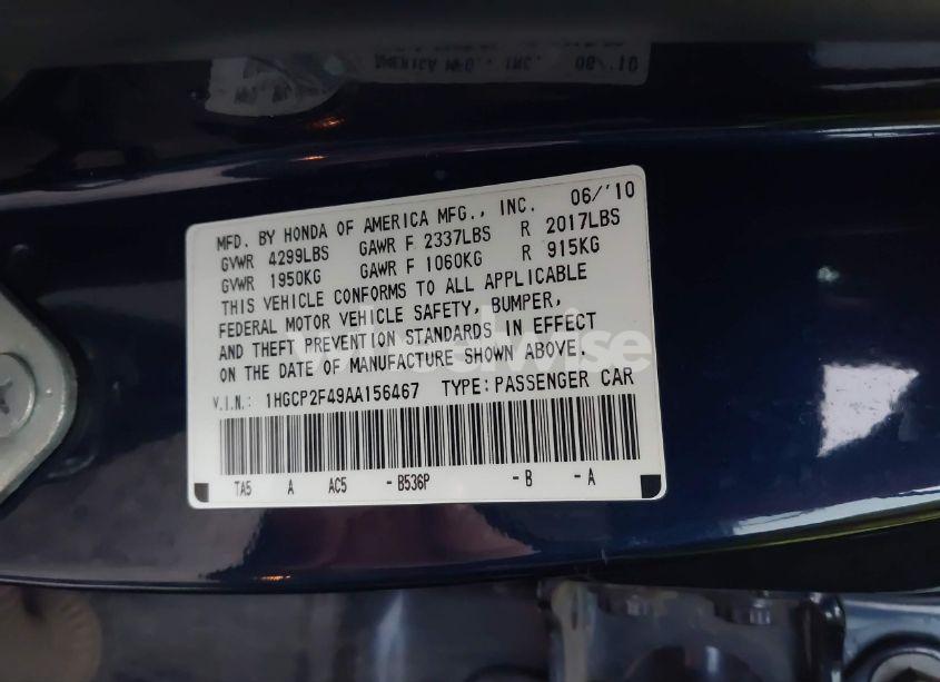 Photo 9 of 2010 Honda Accord 2.4 LX-P (VIN 1HGCP2F49AA156467)