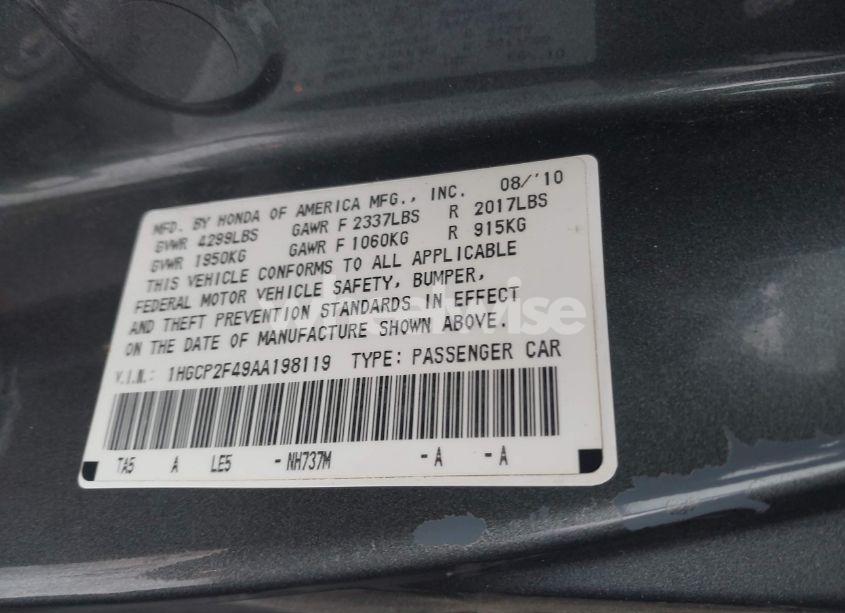 Photo 9 of 2010 Honda Accord 2.4 LX-P (VIN 1HGCP2F49AA198119)