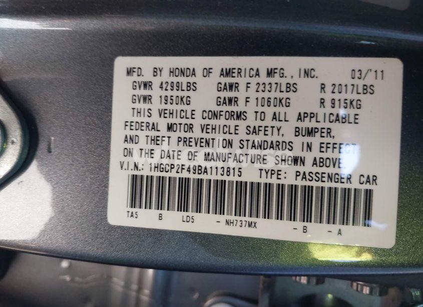 Photo 9 of 2011 Honda Accord 2.4 LX-P (VIN 1HGCP2F49BA113815)