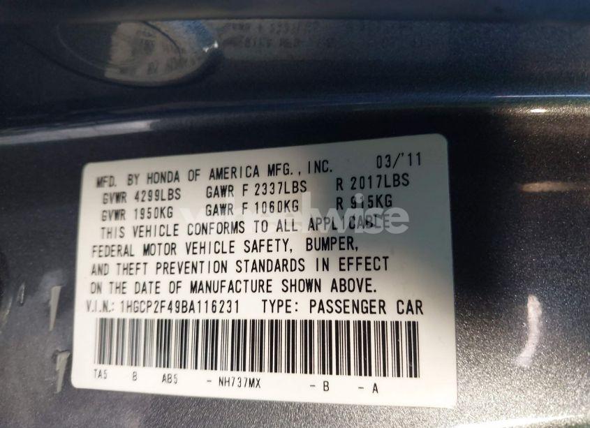 Photo 9 of 2011 Honda Accord 2.4 LX-P (VIN 1HGCP2F49BA116231)