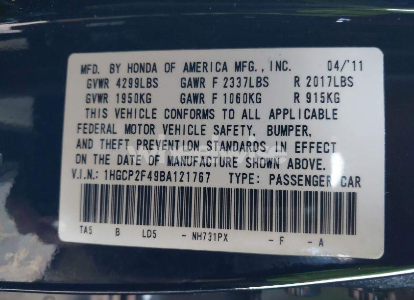 Photo 9 of 2011 Honda Accord 2.4 LX-P (VIN 1HGCP2F49BA121767)