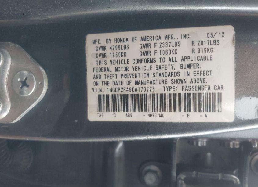 Photo 9 of 2012 Honda Accord 2.4 LX-P (VIN 1HGCP2F49CA173725)