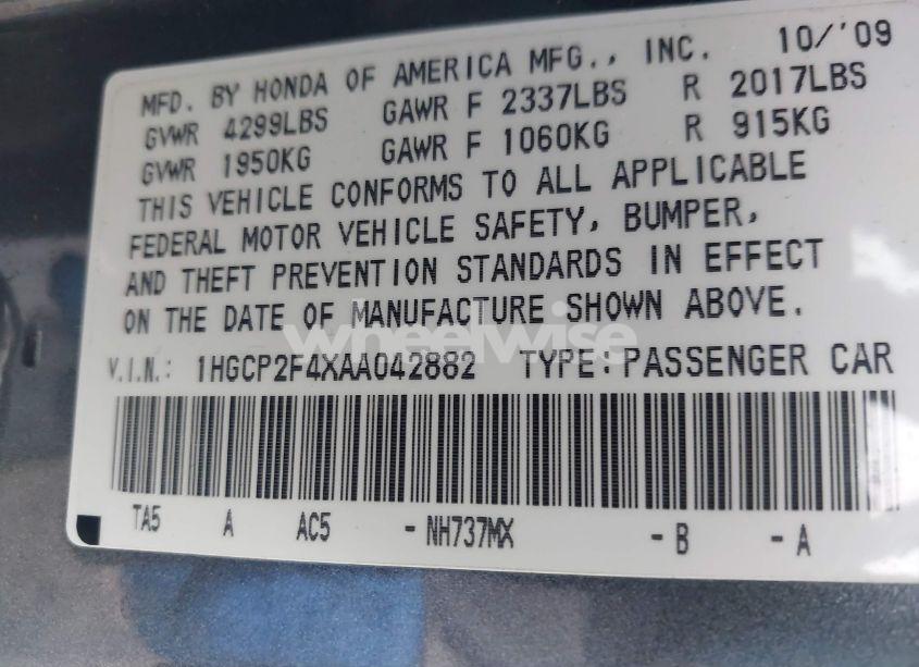 Photo 9 of 2010 Honda Accord 2.4 LX-P (VIN 1HGCP2F4XAA042882)