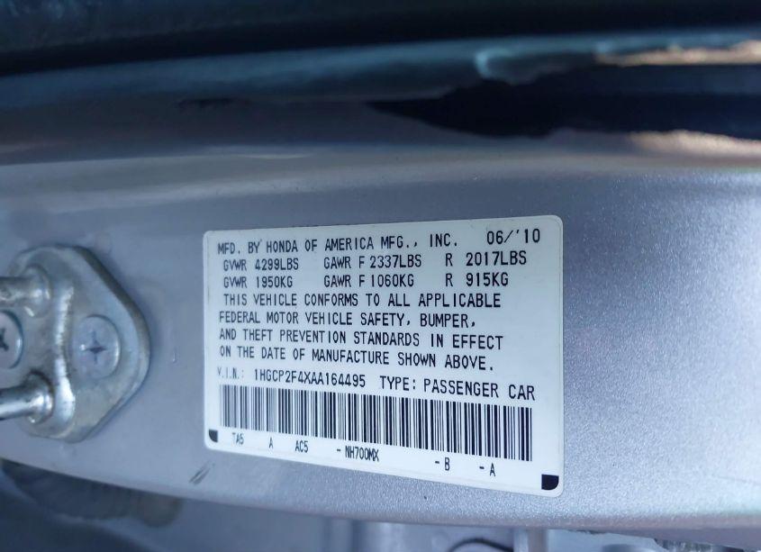 Photo 9 of 2010 Honda Accord 2.4 LX-P (VIN 1HGCP2F4XAA164495)