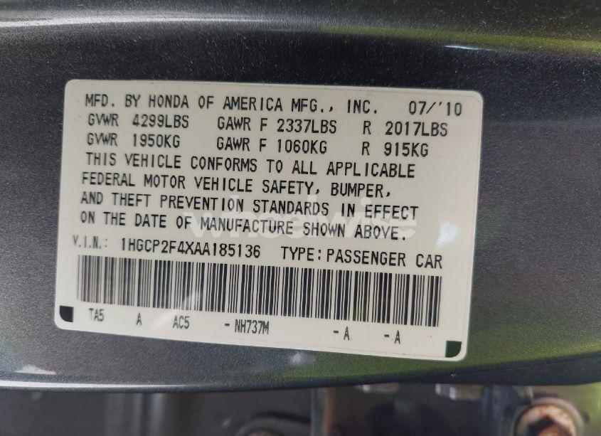 Photo 9 of 2010 Honda Accord 2.4 LX-P (VIN 1HGCP2F4XAA185136)