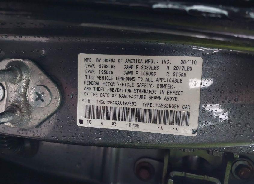 Photo 9 of 2010 Honda Accord 2.4 LX-P (VIN 1HGCP2F4XAA197593)