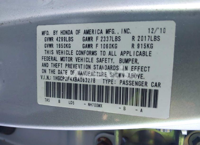 Photo 9 of 2011 Honda Accord 2.4 LX-P (VIN 1HGCP2F4XBA063278)