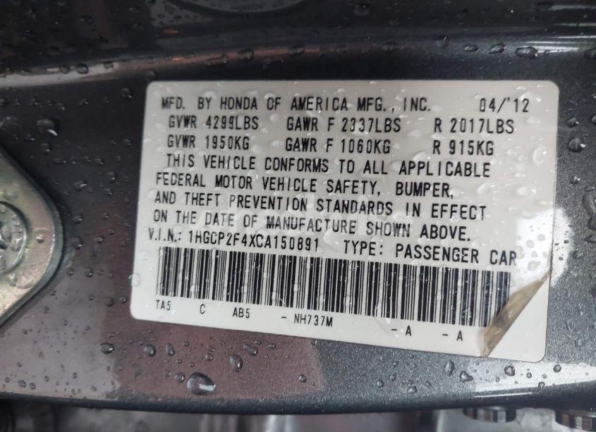 Photo 9 of 2012 Honda Accord 2.4 LX-P (VIN 1HGCP2F4XCA150891)