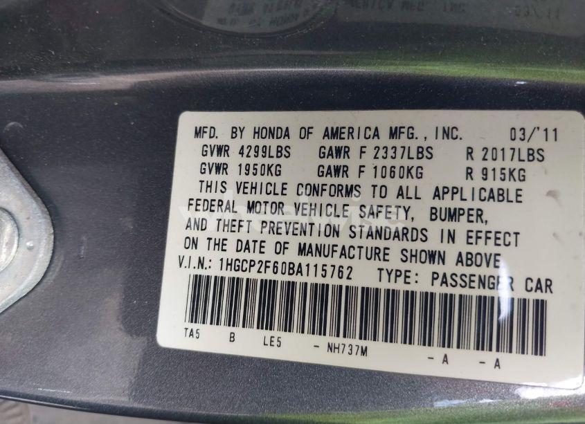 Photo 9 of 2011 Honda Accord 2.4 SE (VIN 1HGCP2F60BA115762)