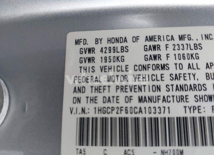 Photo 9 of 2012 Honda Accord 2.4 SE (VIN 1HGCP2F60CA103371)