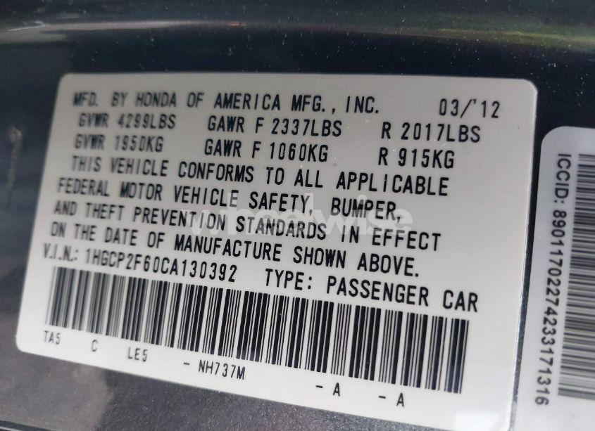 Photo 9 of 2012 Honda Accord 2.4 SE (VIN 1HGCP2F60CA130392)