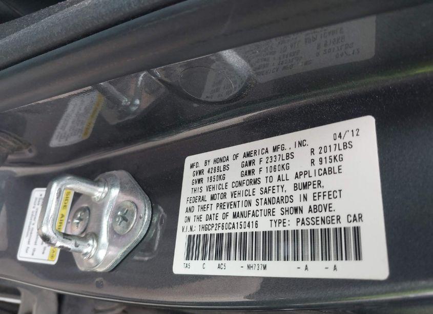 Photo 9 of 2012 Honda Accord 2.4 SE (VIN 1HGCP2F60CA150416)