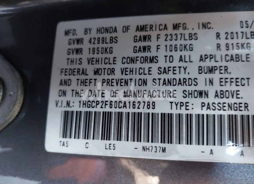 Photo 9 of 2012 Honda Accord 2.4 SE (VIN 1HGCP2F60CA162789)