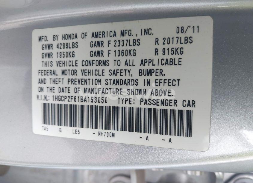 Photo 9 of 2011 Honda Accord 2.4 SE (VIN 1HGCP2F61BA153050)