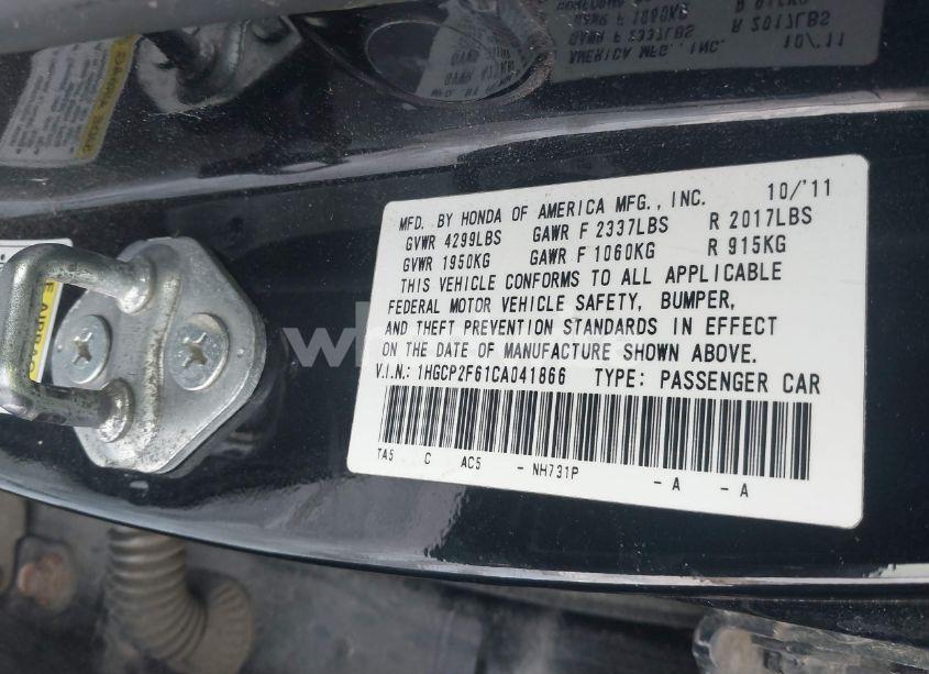 Photo 9 of 2012 Honda Accord 2.4 SE (VIN 1HGCP2F61CA041866)