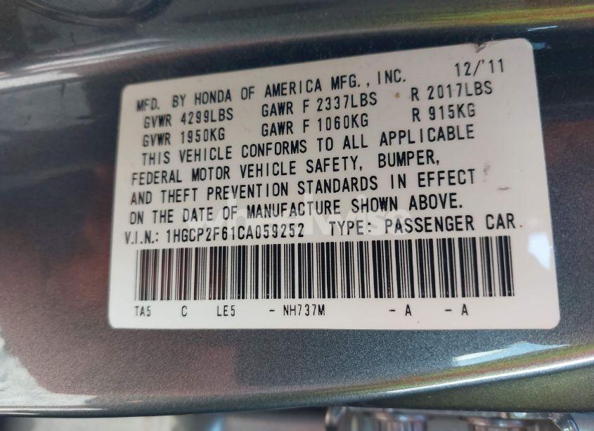 Photo 9 of 2012 Honda Accord 2.4 SE (VIN 1HGCP2F61CA059252)