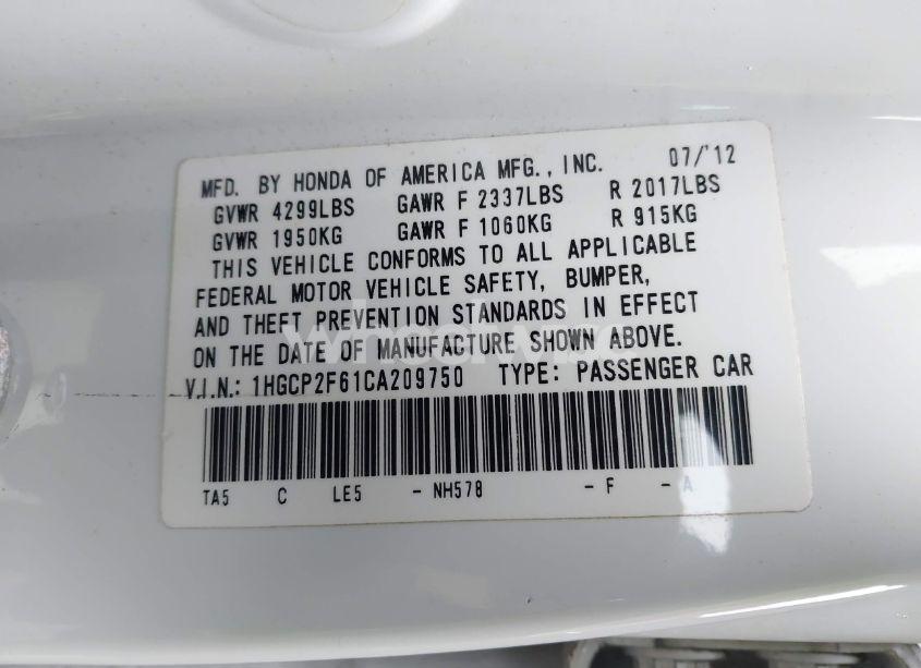 Photo 9 of 2012 Honda Accord 2.4 SE (VIN 1HGCP2F61CA209750)