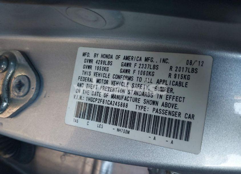 Photo 9 of 2012 Honda Accord 2.4 SE (VIN 1HGCP2F61CA245888)