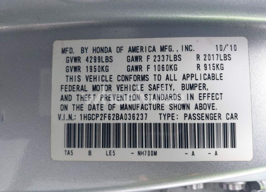 Photo 9 of 2011 Honda Accord 2.4 SE (VIN 1HGCP2F62BA036237)
