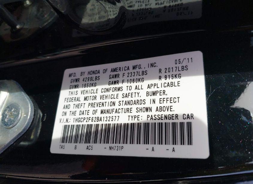 Photo 9 of 2011 Honda Accord 2.4 SE (VIN 1HGCP2F62BA132577)