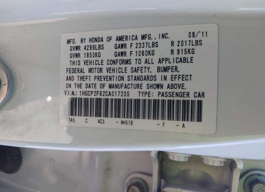 Photo 9 of 2012 Honda Accord 2.4 SE (VIN 1HGCP2F62CA017205)