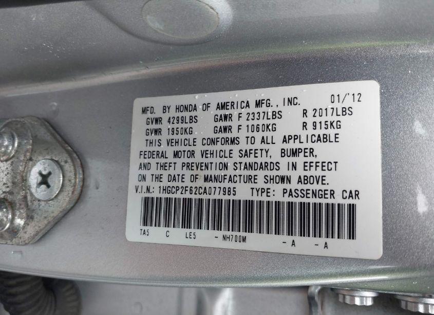 Photo 9 of 2012 Honda Accord 2.4 SE (VIN 1HGCP2F62CA077985)