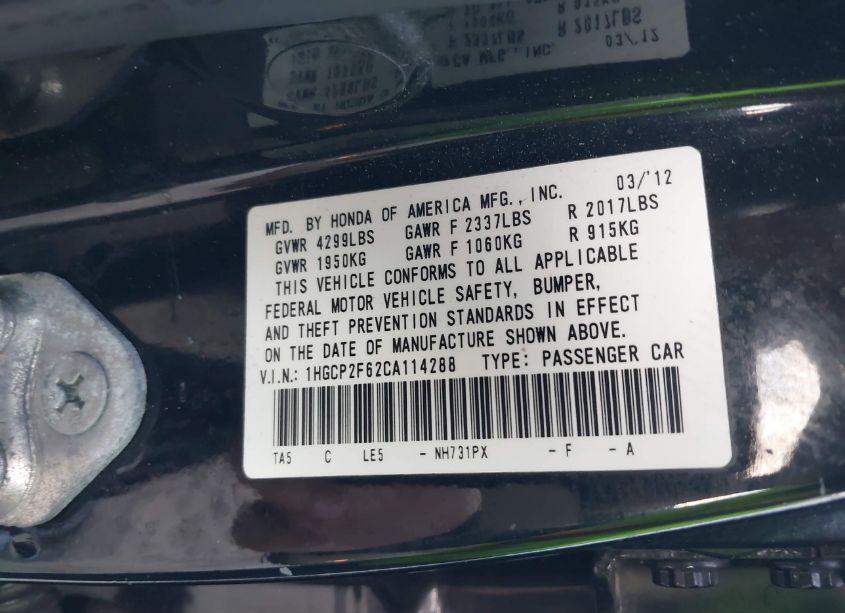 Photo 9 of 2012 Honda Accord 2.4 SE (VIN 1HGCP2F62CA114288)