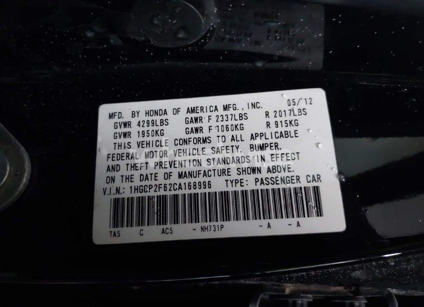 Photo 9 of 2012 Honda Accord 2.4 SE (VIN 1HGCP2F62CA168996)