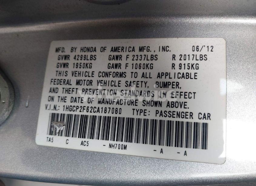 Photo 9 of 2012 Honda Accord 2.4 SE (VIN 1HGCP2F62CA187080)