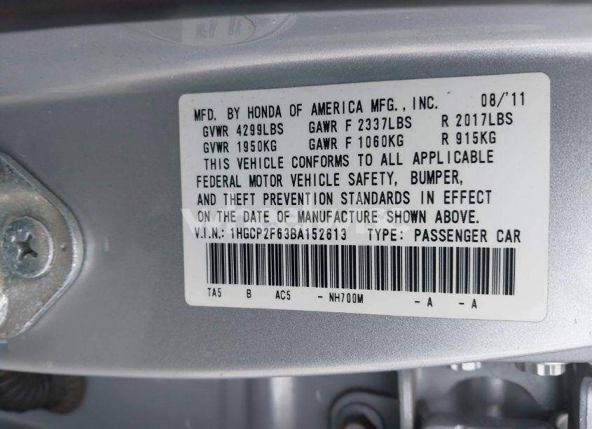 Photo 9 of 2011 Honda Accord 2.4 SE (VIN 1HGCP2F63BA152613)
